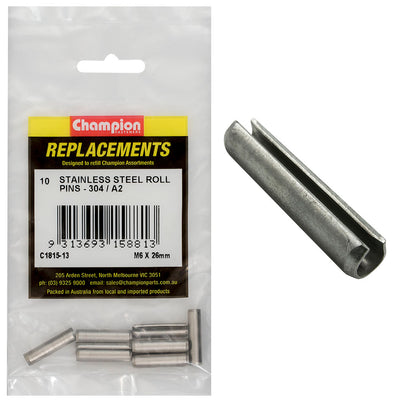 Champion 6mm x 26mm Stainless Roll Pin 304/A2 -10pk Default Title