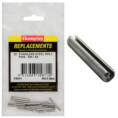 Champion 2.5mm x 26mm Stainless Roll Pin 304/A2 -20pk Default Title