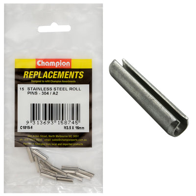 Champion 3.5mm x 16mm Stainless Roll Pin 304/A2 -15pk Default Title