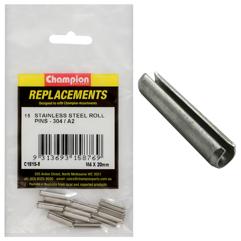 Champion 4mm x 20mm Stainless Roll Pin 304/A2 -15pk Default Title