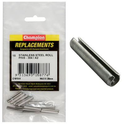 Champion 4.5mm x 26mm Stainless Roll Pin 304/A2 -15pk Default Title