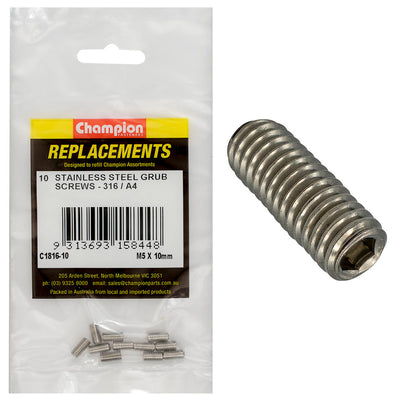 Champion M5 x 10mm Metric Grub Screw 316/A4 -10pk Default Title