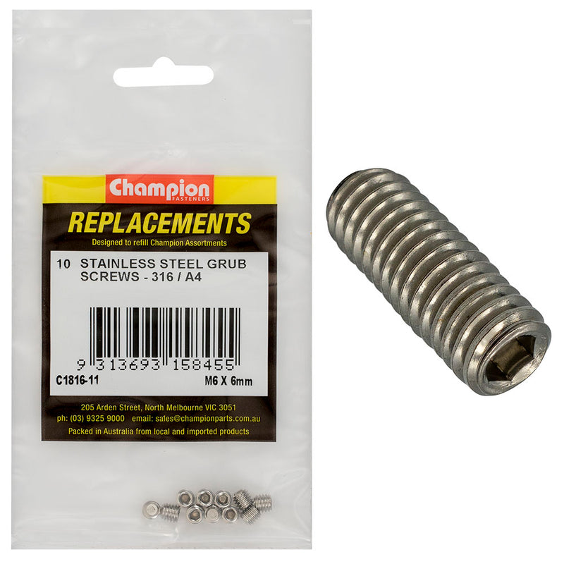 Champion M6 x 6mm Metric Grub Screw 3167A4 -10pk Default Title