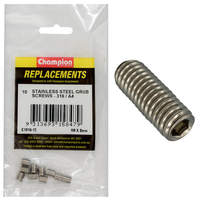 Champion M8 x 8mm Metric Grub Screw 316/A4 -10pk Default Title