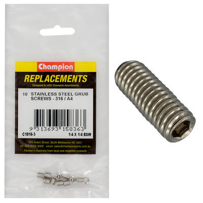 Champion 1/4in x 1/4in BSW Grub Screw 316/A4 -10pk Default Title
