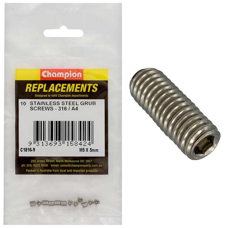 Champion M5 x 5mm Metric Grub Screw 316/A4 -10pk Default Title