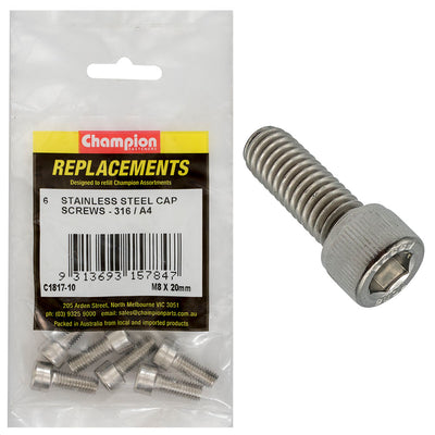 Champion M8 x 20mm Socket Cap Screw 316/A4 -6pk Default Title