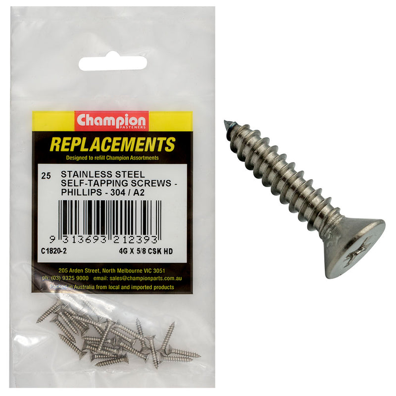 4G X 5/8IN S/TAPPING SCREW CSK HD PHILLIPS 304/A2 Default Title