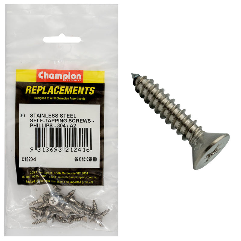 6G X 1/2IN S/TAPPING SCREW CSK HD PHILLIPS 304/A2 Default Title