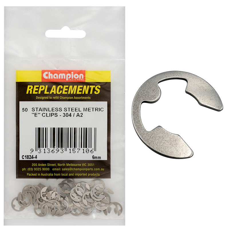 Champion 6mm Stainless E-Clips 304/A2 -50pk Default Title