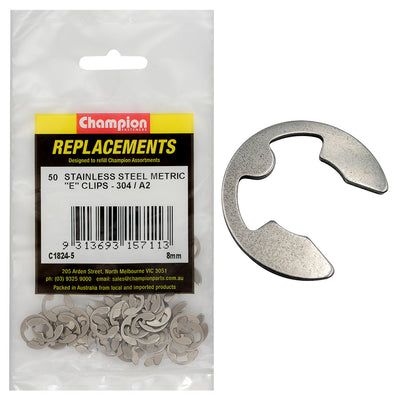 Champion 8mm Stainless E-Clips 304/A2 -50pk Default Title