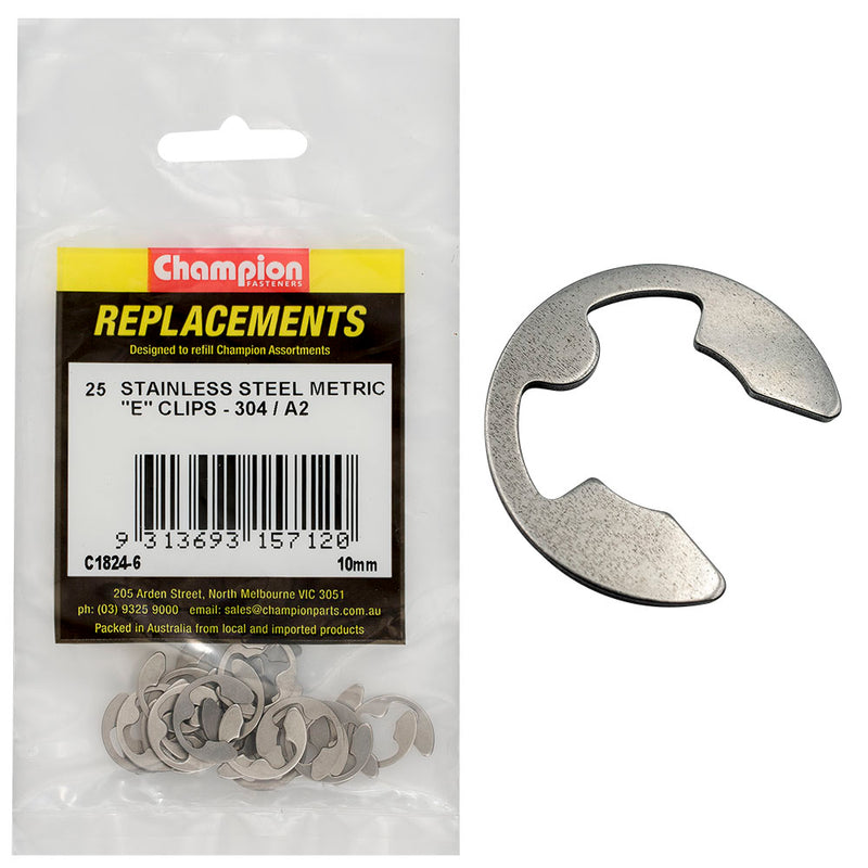 Champion 10mm Stainless E-Clips 304/A2 -25pk Default Title