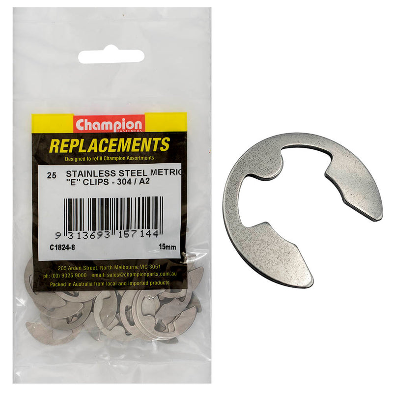 Champion 15mm Stainless E-Clips 304/A2 -25pk Default Title