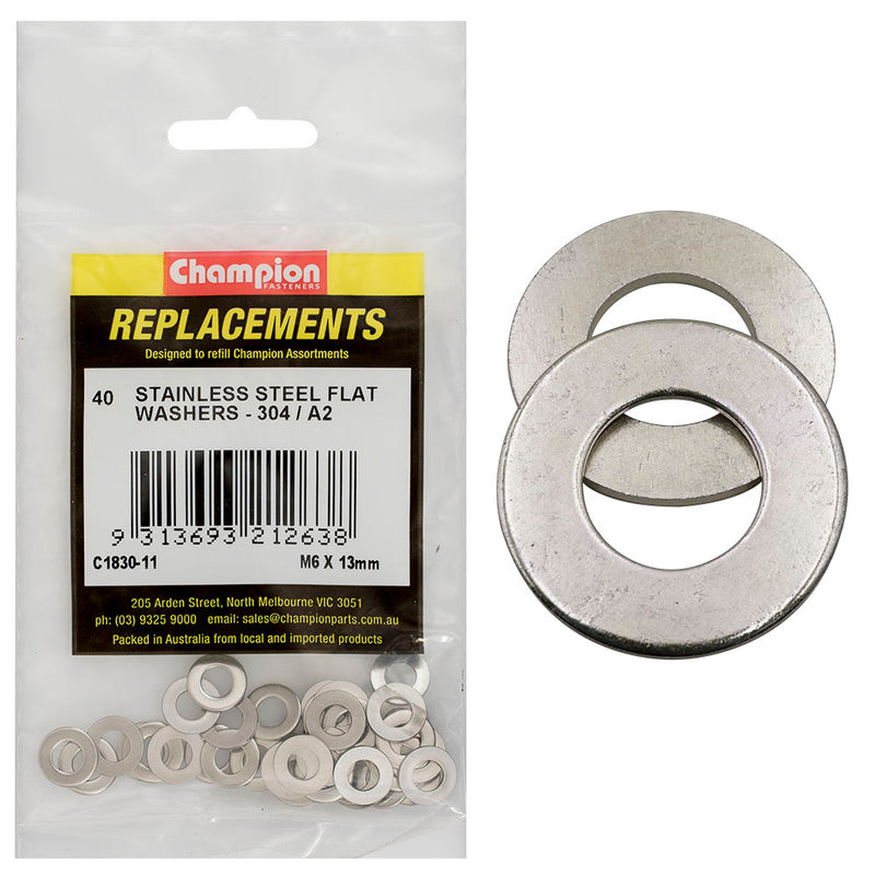 Champion M6 x 13mm Stainless Flat Washer 304/A2 -40pk Default Title