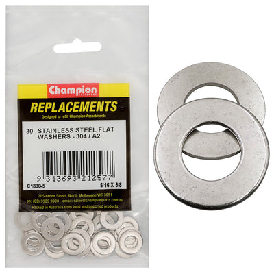 Champion 5/16 x 5/8in Stainless Flat Washer 304/A2 -30pk Default Title