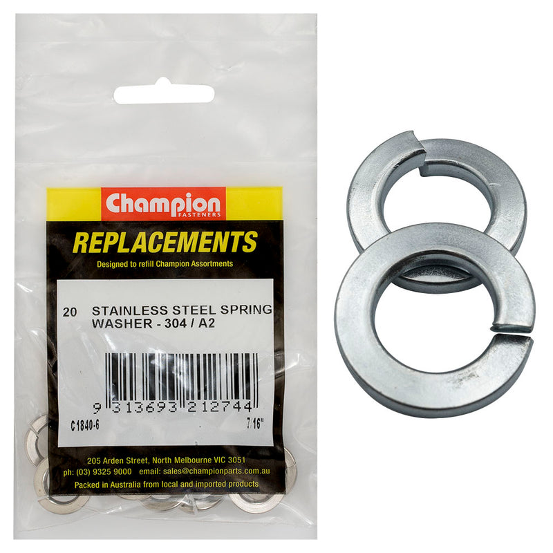 Champion 7/16in Stainless Spring Washer 304/A2 -20pk Default Title