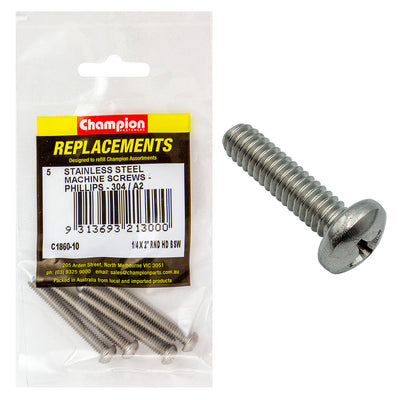 Champion 1/4in x 2in BSW Machine Screw Pan Ph 304/A2 -5pk Default Title