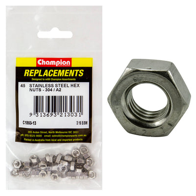 Champion 3/16in BSW Stainless Hex Nut 304/A2 -45pk Default Title