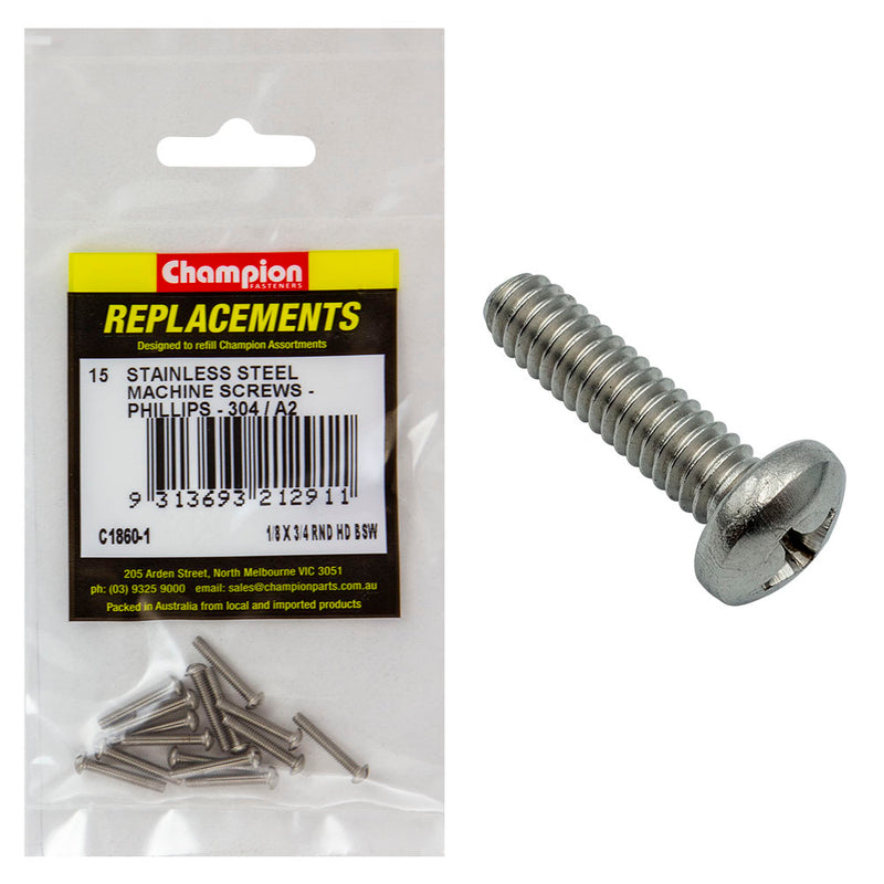 1/8IN X 3/4IN BSW MACHINE SCREWS PAN PH 304/A2 Default Title