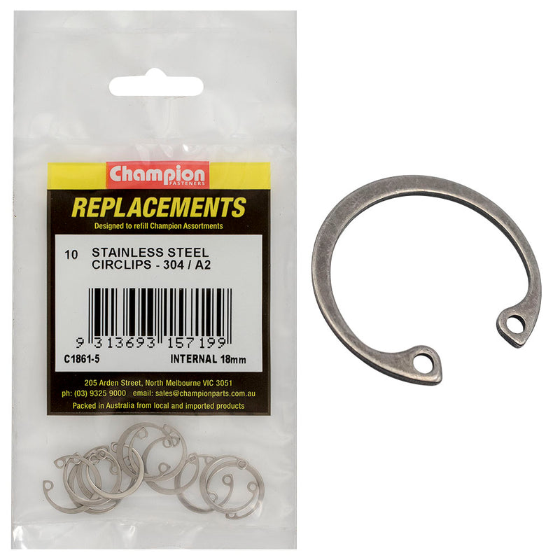 Champion 18mm Stainless internal Circlip 304/A2 -10pk Default Title