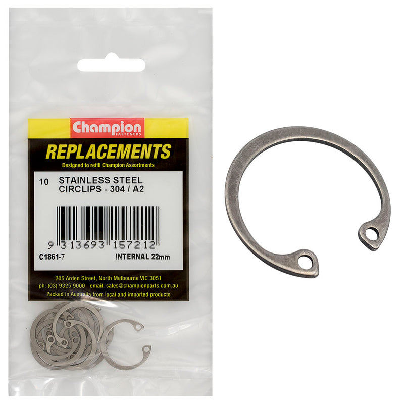 Champion 22mm Stainless internal Circlip 304/A2 -10pk Default Title