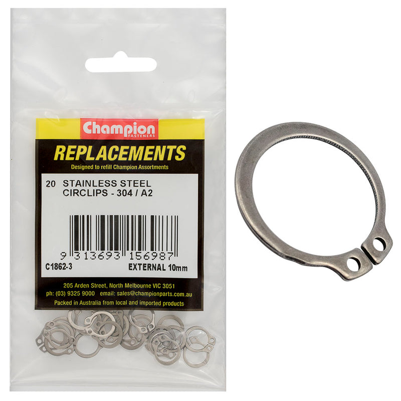 Champion 10mm Stainless External Circlip 304/A2 -20pk Default Title