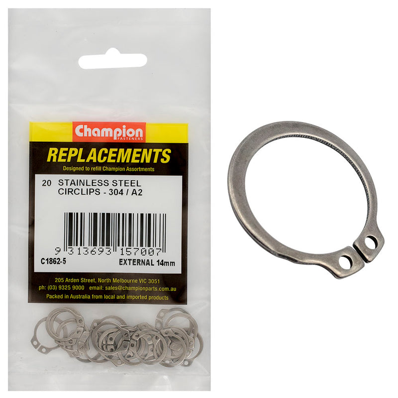 Champion 14mm Stainless External Circlip 304/A2 -20pk Default Title