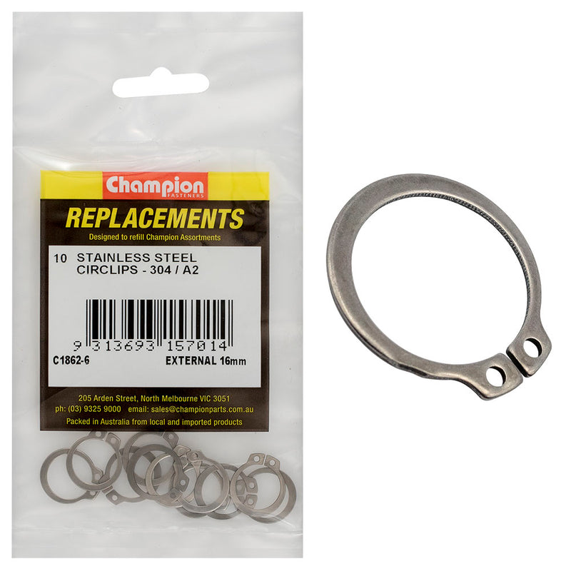 Champion 16mm Stainless External Circlip 304/A2 -10pk Default Title