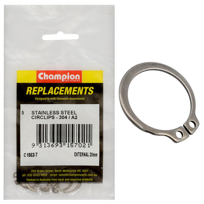 Champion 20mm Stainless External Circlip 304/A2 -5pk Default Title