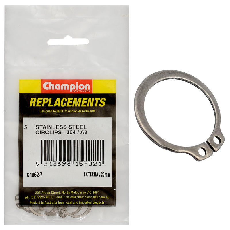 Champion 20mm Stainless External Circlip 304/A2 -5pk Default Title