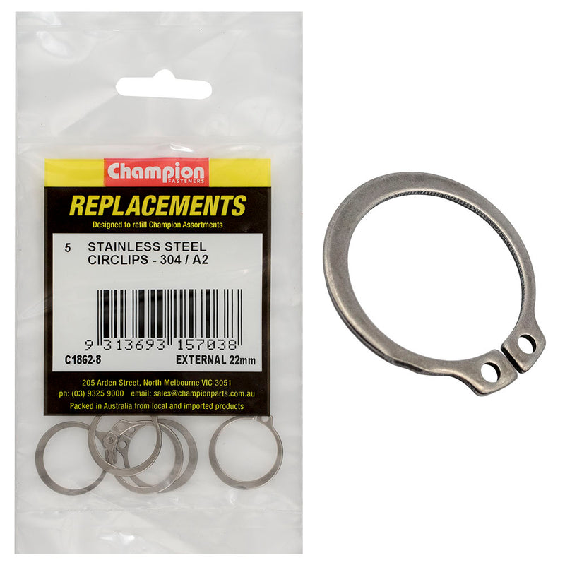 Champion 22mm Stainless External Circlip 304/A2 -5pk Default Title