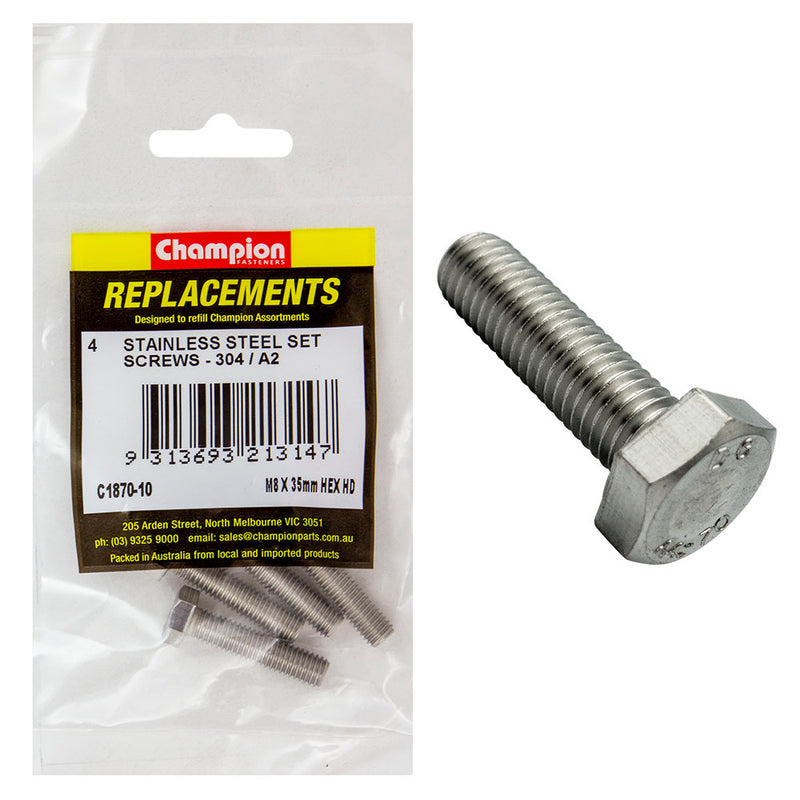 Champion M8 x 35mm Stainless Set Screw 304/A2 -4pk Default Title