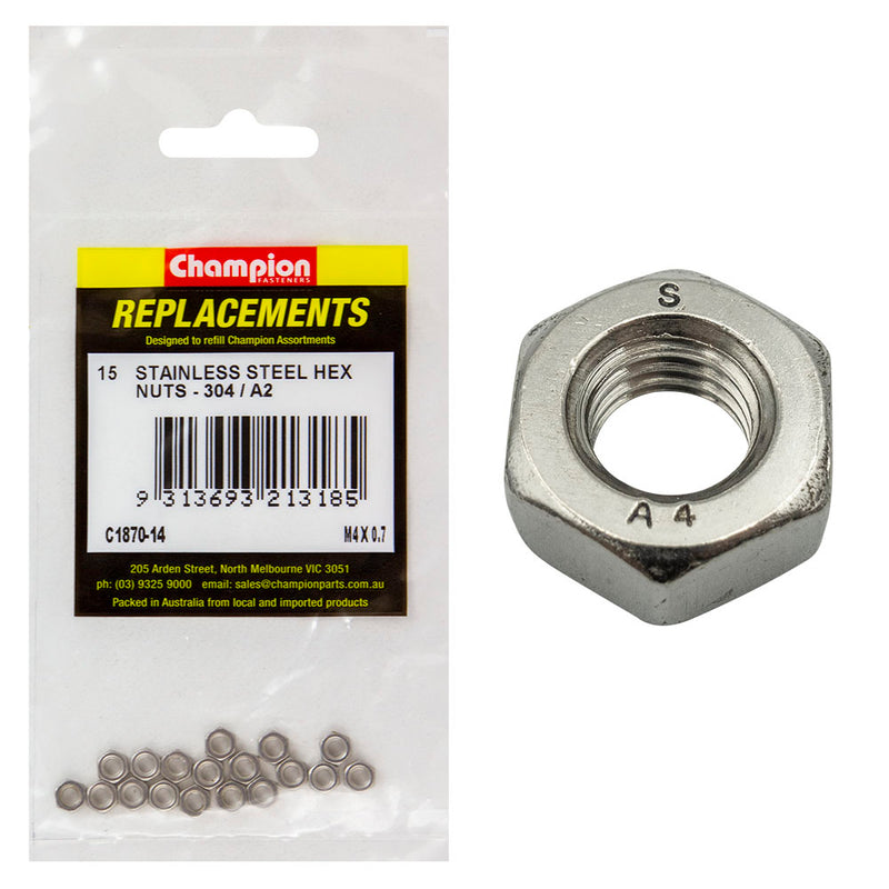 Champion M4 x 0.7 Stainless Hex Nut 304/A2 -15pk Default Title