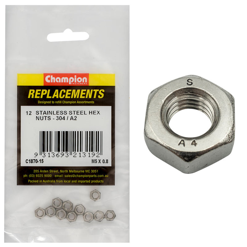 Champion M5 x 0.8 Stainless Hex Nut 304/A2 -12pk Default Title