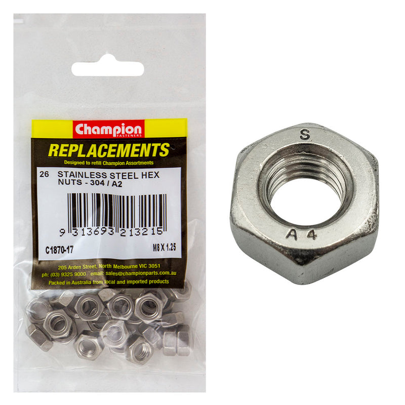 Champion M8 x 1.25 Stainless Hex Nut 304/A2 -26pk Default Title