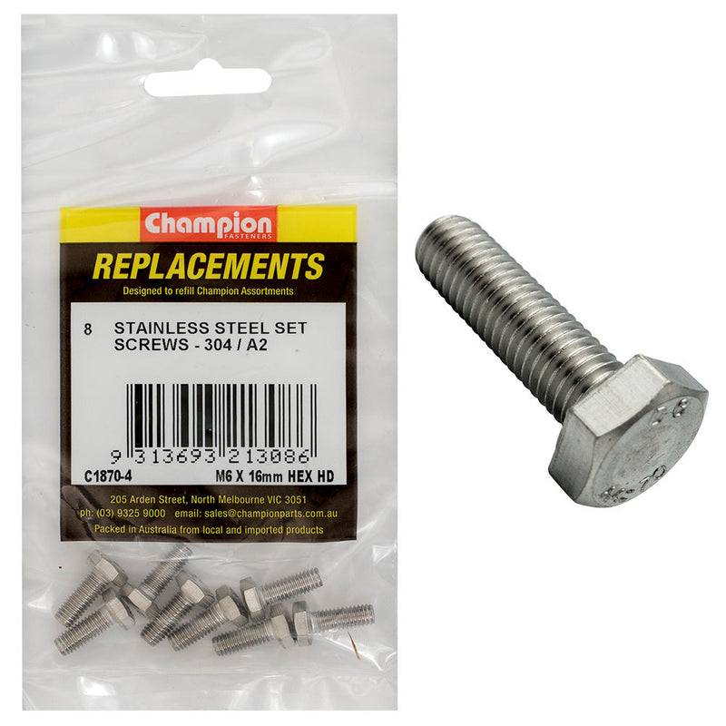 Champion M6 x 16mm Stainless Set Screw 304/A2 -8pk Default Title