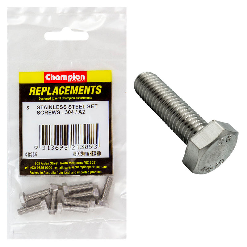 Champion M6 x 20mm Stainless Set Screw 304/A2 -8pk Default Title