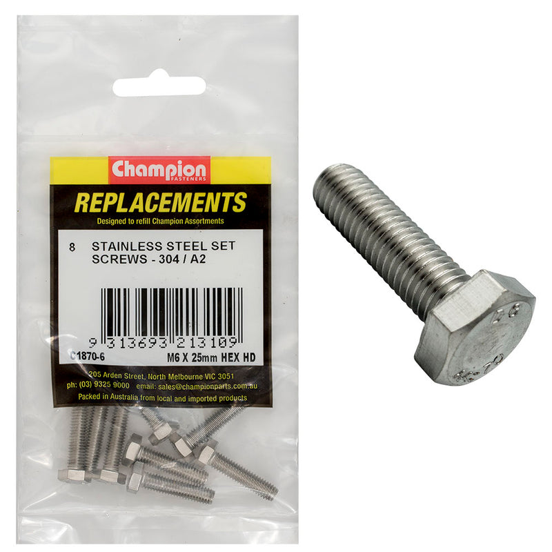 Champion M6 x 25mm Stainless Set Screw 304/A2 -8pk Default Title