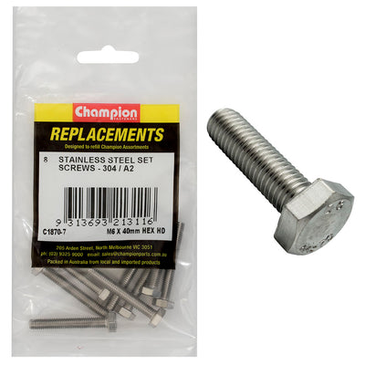 Champion M6 x 40mm Stainless Set Screw 304/A2 -8pk Default Title