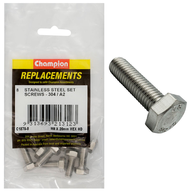 Champion M8 x 20mm Stainless Set Screw 304/A2 -8pk Default Title