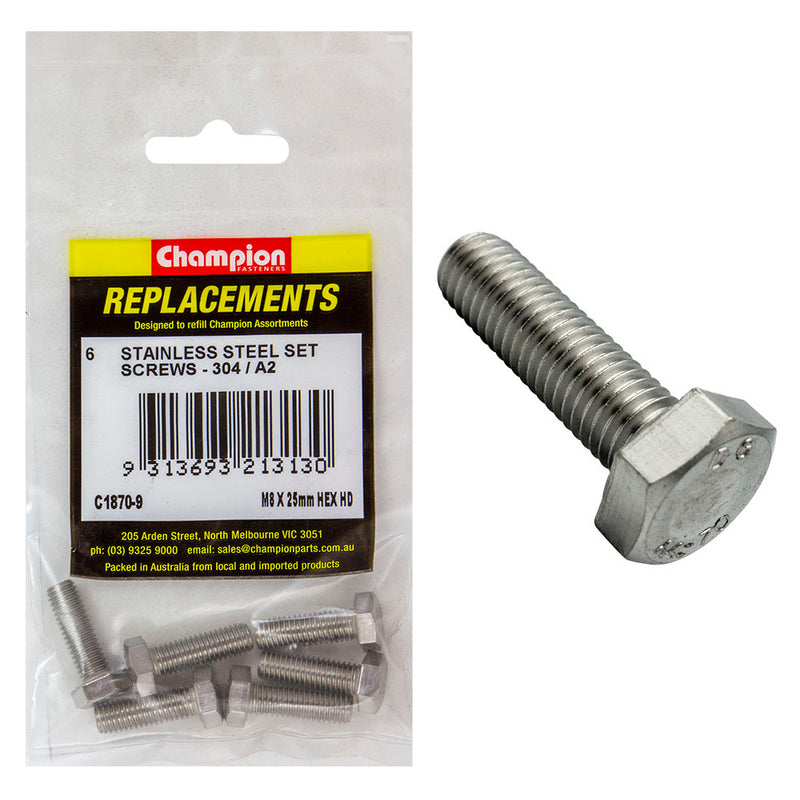 Champion M8 x 25mm Stainless Set Screw 304/A2 -6pk Default Title