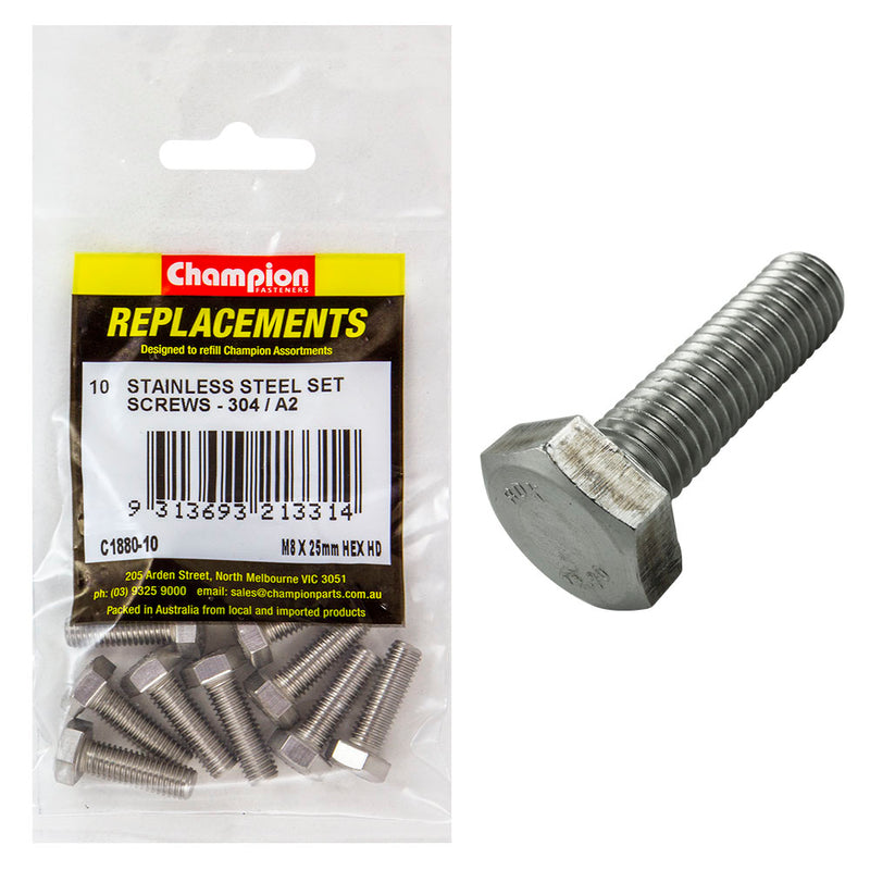 Champion M8 x 25mm Stainless Set Screw 304/A2 -10pk Default Title