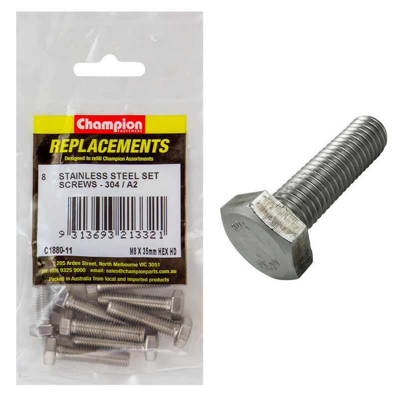 Champion M8 x 35mm Stainless Set Screw 304/A2 -8pk Default Title