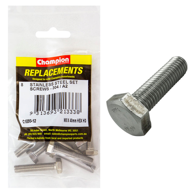 Champion M8 x 40mm Stainless Set Screw 304/A2 -8pk Default Title