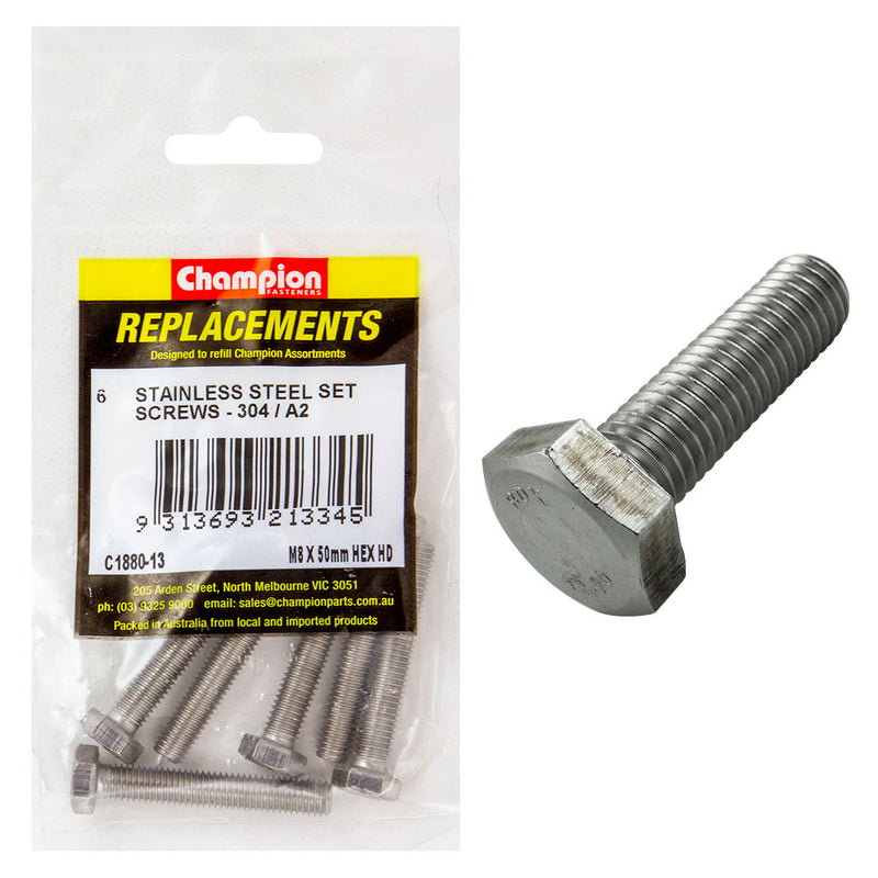 Champion M8 x 50mm Stainless Set Screw 304/A2 -6pk Default Title