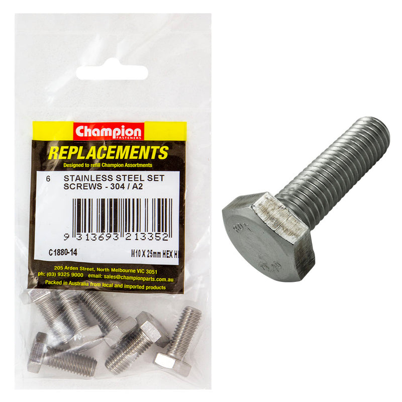 Champion M10 x 25mm Stainless Set Screw 304/A2 -6pk Default Title