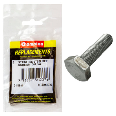 Champion M10 x 50mm Stainless Set Screw 304/A2 -3pk Default Title