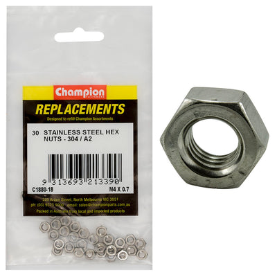 Champion M4 x 0.7 Stainless Hex Nut 304/A2 -30pk Default Title