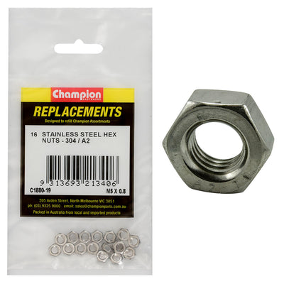 Champion M5 x 0.8 Stainless Hex Nut 304/A2 -16pk Default Title