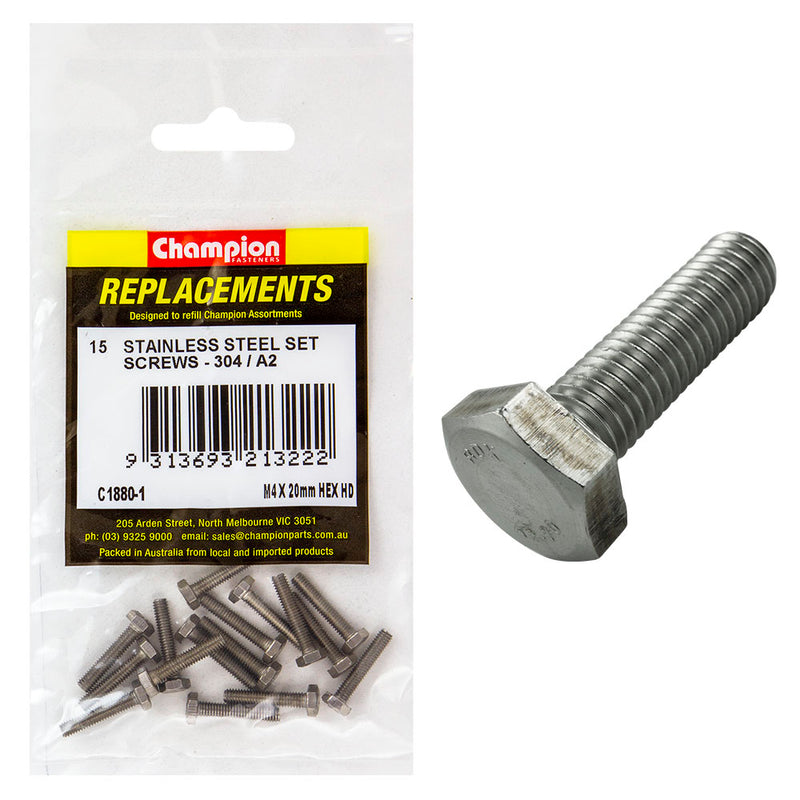 Champion M4 x 20mm Stainless Set Screw 304/A2 -15pk Default Title